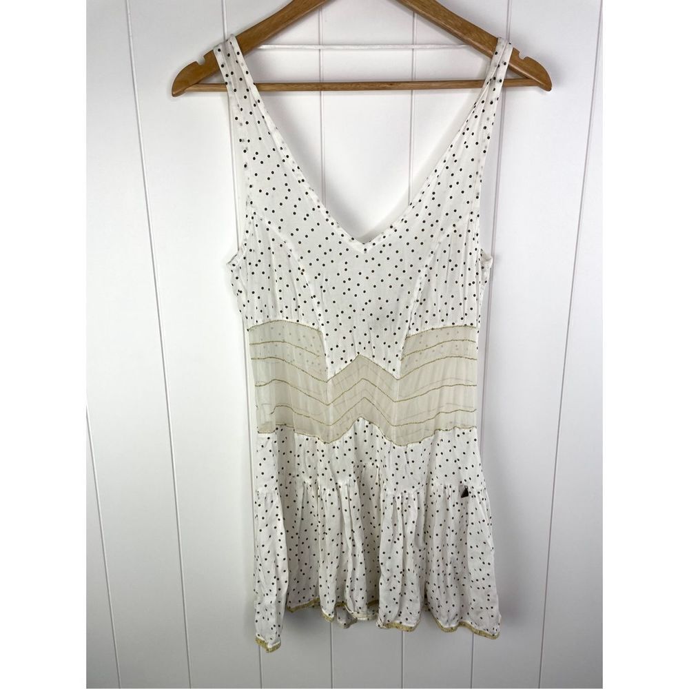 Tallow White Polka Dot Mesh Panel Beach Coverup‎ Dress